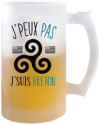 Planetee Chope de bière Breton j'peux pas | Verre à bière pinte Cadeau humour alcool original | Imprimé en France