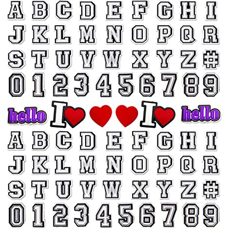 TSHAOUN 80 Stück Schuh-Charm, 74 Stück Nummern Buchstaben und 6 Stück Herzförmiges Hello Schuh-Anstecker-Dekoration, Clog-Dekor, Armband-Charms, Schuh-Charm für Kinder Erwachsene (80 Pcs)