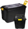 STORM TRADING GROUP Heavy Duty Robust Black Storage Trunk With Wheels & Handles - 110 & 145 Litre XL Capacity - Great for Indoor & Outdoor Use