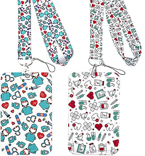 2 Pezzi Porta Badge con Cordino Porta Badge da Collo per Porta Badge Identificativi e Cellulare, Badge Holder per Permesso Di Lavoro Medico Infermiera Ufficio Scuola Mostra