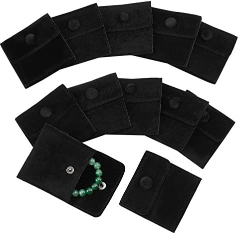 NBEADS 12 Stück Samt Schmuckbeutel mit Druckknopf, Schwarze Samt Schmuck Taschen Aufbewahrungsbeutel Luxus Geschenkbeutel Für Süßigkeiten Geschenk Schmuck Halsketten Armband Verpackung, 7x7 cm