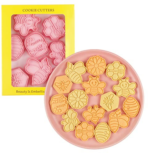 Lot de 8 emporte-pièces mignons en forme d'abeille - Moule à biscuits en forme de ruche - Outils de cuisine en plastique - Presse à biscuits (Honey Bee 0209)