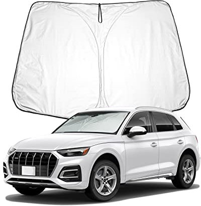 BIXUAN Parasol compatible con Audi Q5 80A 2017-2023 S/RS parabrisas para el coche, cubierta de parabrisas delantero bloqueada protección UV, Negro,Plateado