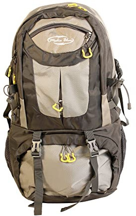 Mediablue 50L Trekking-Rucksack, Backpack, zum Wandern, Camping, Outdoor, Reisen, Herren, Damen, Leicht, Sport (Hellgrau)