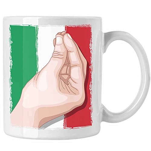Trendation - Tasse Italien Flagge Handbewegung Geschenk für Italien-Liebhaber (Weiß)