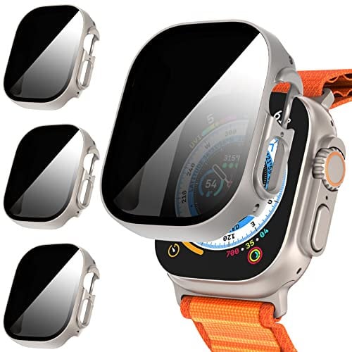 Diruite 3-Stück Hülle für Apple Watch Ultra/Ultra 2 49mm Schutzhülle Anti Spy,Hard PC Rundum Ultradünne Schutz Case für iWatch Ultra/Ultra 2 49mm Privatsphäre Glas Displayschutz