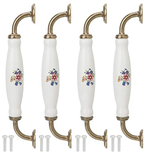 4 Stück Schrankgriffe Bogengriffe Keramik Griffe, Weiß Europäischen Stil Retro Möbelgriff Schubladegriff für Küche Büro, 160mm Lochabstand