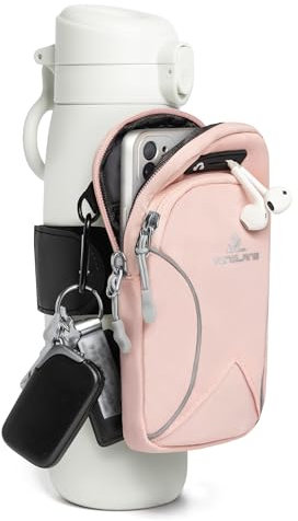 Bottle Pouch Water Bag with Phone Holder, Water with Pocket for Cards, Keys, Wallet, Sports Bottle Accessories for Men Women, Pink, 1 Pack