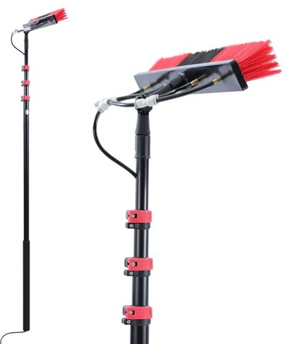 TOPWAY 5.4M 18FT Solar Panel Telescopic Pole Water Fed Cleaning Brush Kit with 55cm Brush Head, Extendable Long Reach Washing Brush for High Roof Window Glass