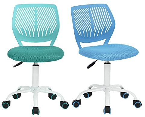 FurnitureR 2Stk Schreibtischstuhl, Studiendrehstuhl ohne Armlehnen, höhenverstellbarer Bürostuhl, Arbeitsstuhl für Home Office, Schlafzimmer, Arbeitszimmer, Blau Türkis