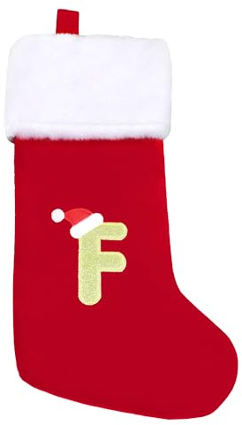 VEYLIN Christmas Stockings with Letters, Plush Christmas Stockings 20 Inch Large Embroidered Stockings Christmas Stockings for Kids/Adult Red Letter(F)