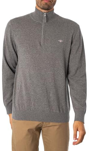 GANT Mens Cotton Half Zip Sweater Grey Melange XXL