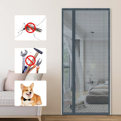Zanzariera magnetica per porta, 80 x 200 cm, apertura laterale, senza foratura, in fibra di vetro con nastro adesivo per porta della terrazza, della cantina