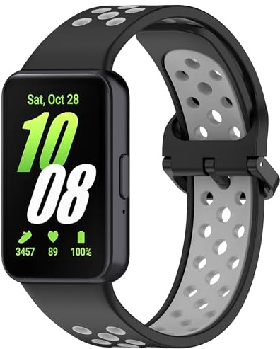 ACETCHS Armband Kompatibel mit Samsung Galaxy Fit 3 Armband, Zweifarbig Farbe Sport Silikon Ersatzbänder Ersatz für Samsung Galaxy Fit 3 SM-R390 (Schwarz/Grau)