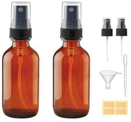 4 oz Amber Glass Spray Bottles - Small Empty Fine Mist Spray Bottle for Essential Oil,Face - Mini Dark Spray Bottles with,Included 4 Sprinkler, 1Funnels,1 Droppers, 4 Labels