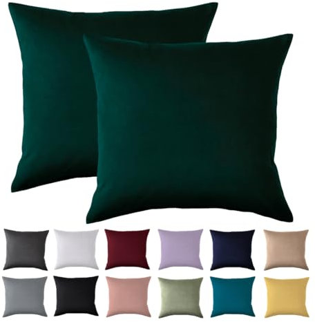 Kissenbezug 80x80 2er Set - Kopfkissenbezug 80 x 80 cm Grün Für Kissen 100% Mikrofaser Kissenhülle Bügelfrei & Knitterfrei mit Reißverschluss