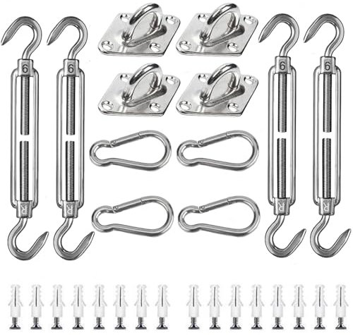Accfore Kit de quincaillerie pour voile d'ombrage en acier inoxydable robuste - Accessoires de fixation pour extérieur, terrasse, jardin, rectangulaire et triangulaire