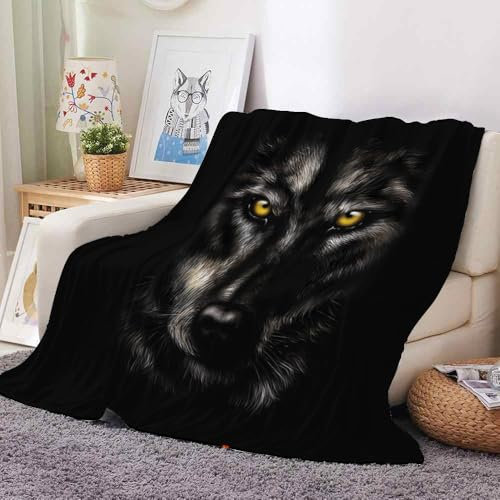 Kuscheldecke Erwachsene 3D Wolf Flanelldecke Motiv Decke 150x200 cm Mädchen Jungen Tiere Schwarz Weiche Microfaser Warmer Wohndecke Bettüberwurf Sofatdecke B360