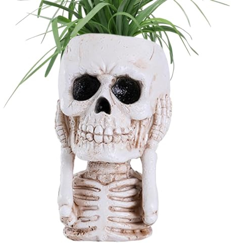 Totenkopf-Blumentopf, Gothic-Übertopf, Totenkopf-Übertopf, gruseliger Übertopf, Skelett-Kopf-Topf, Halloween-Übertopf, Totenkopf-Blumentopf für Pflanzen, Totenkopf-Blumentopf, Sukkulenten