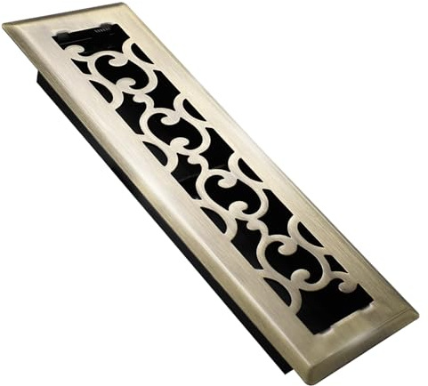 SANYCASA 2x10 Inches Air Floor Vents Register Ease Adjust Air Flow Savannah Design-Heavy Duty Walkable Steel Decorative Vent Covers for Home Floor - Antique Brass Floor Vent Covers
