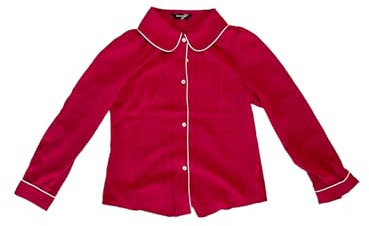 Allegra K Camisa Casual de Contraste con Cuello Peter Pan para Mujer, Blusa de Trabajo con Mangas abullonadas Fucsia L