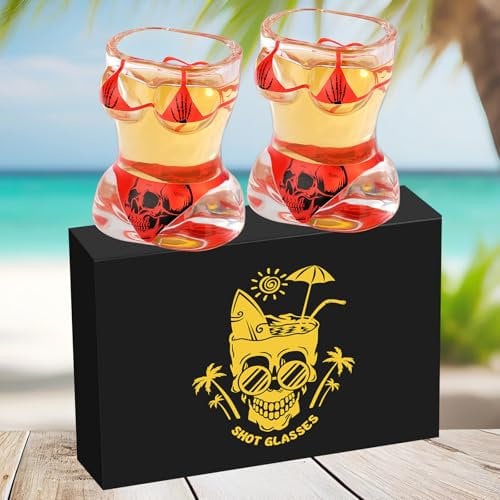 Bikini Glas-Schnapsgläser, Totenkopf Design, 30 ml Schnapsglas, 2-Set mit Geschenkbox, für Tequila, Wodka, Espresso & Desserts, Langlebige und Wiederverwendbare Schnapsgläser für Zuhause, Bars & Party