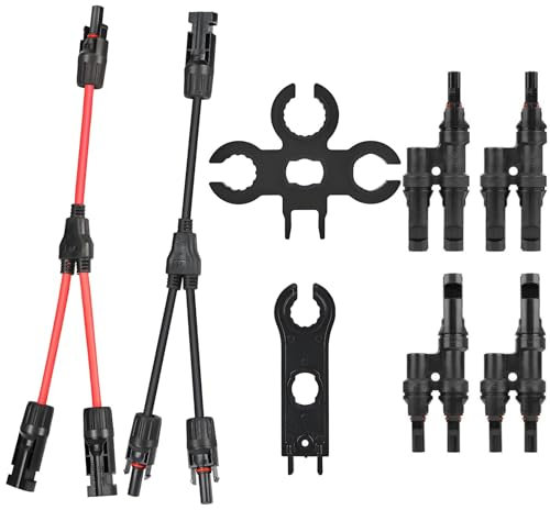 6mm² Solarkabel Y-Verteiler,1 Paar Solarpanel 1Y2 10AWG Y Stecker Fotovoltaik Kabel,2 Paar Y Stecker Solar Männlich/Weiblich,2 Werkzeug, Solar PV Stecker T-Typ Solarstecker Y Kabel Solar(Rot +Schwarz)