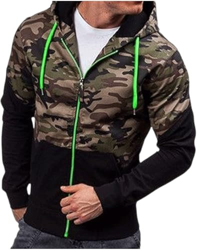 RLEHJN Tarnung Sweatjacke Herren, Kapuzenpullover Farbblock Hoodie Teenager Mädchen Mit Taschen Kapuzenpulli Sweatshirt Mit Kapuze Oberteile Langarmshirt für Freizeitspaziergänge, Fitnessstudio