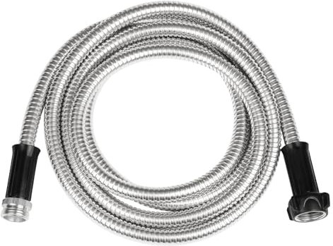 Kurzer Gartenschlauch, Metall-Wasserschlauch, robuster Edelstahlschlauch mit Metallbeschlägen, flexibel, leicht, pannensicher, für Hof, Outdoor, Wohnmobil (unerweiterbar, 1,5 m)