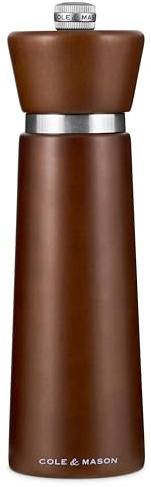 Cole & Mason Millbank Salzmühle Holz 18 cm, einstellbares Keramikmahlwerk | Salzmühle für grobes Salz, Buchenholz/Edelstahl Gewürzmühle Manuelle, Kastanie, Küche Geschenk, Lebenslange Mechanik-Garantie