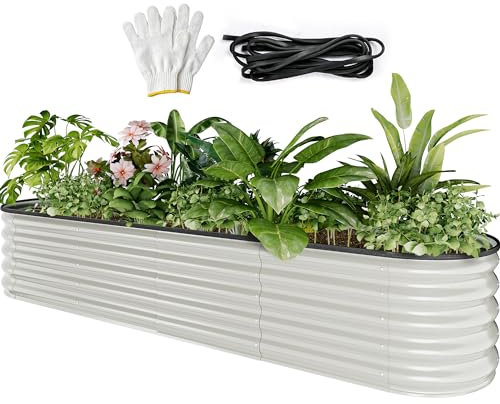 YITAHOME Outdoor Hochbeet Metall 240x61x43cm, Hochbeete-Kit aus Verdicktem Zink-Aluminium-Magnesium-Edelstahl-Metall Hochbeete für Garten mit Sicherheitsgummi für Gemüse, Blumen und Früchte (Weiß)