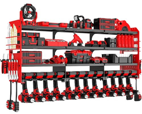 VeyFolzin.st Wandhalterung Schlagbohrschrauber Werkzeugregal – Schweres Metall Werkzeugorganizer mit 12 Kammern und 4 Ebenen für Garage & Werkstatt(Rosa, 12-Kamera)