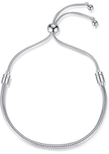 ARICHDUDE Charms Bracelet for Women Men 3mm Snake Chain Bracelet Birthday Christmas DIY Jewelry Gift Adjustable Size(silver)