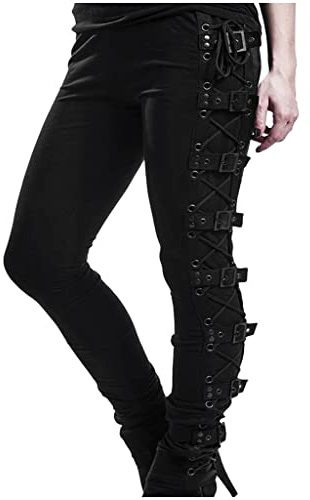Pantalon Slim à Carreaux Tartan Pantalon Femme Punk Mode Alternative Leggings Gothiques avec Lacets pour Femme Pantalon foncé Punk Pantalon Vintage Slim