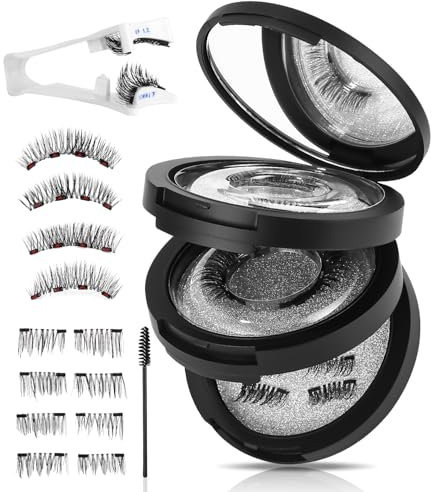 Hixava Pestañas Magneticas,4 pares de Pestañas Postizas Magnéticas Pestañas Magnéticas Sin Pegamento Reutilizables Magnetic Eyelashes Natural Pestañas Magnéticas Adecuadas para el Maquillaje Diario