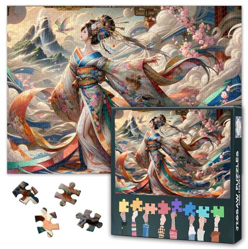 Ukiyoe Jigsaw Puzzles Graceful Japanese Women Dancing Puzzle for Adults 1000 Pieces, Difficult Impossible Challenges Jigsaw Puzzles for Adults, 19.5 x 27.5 Inch