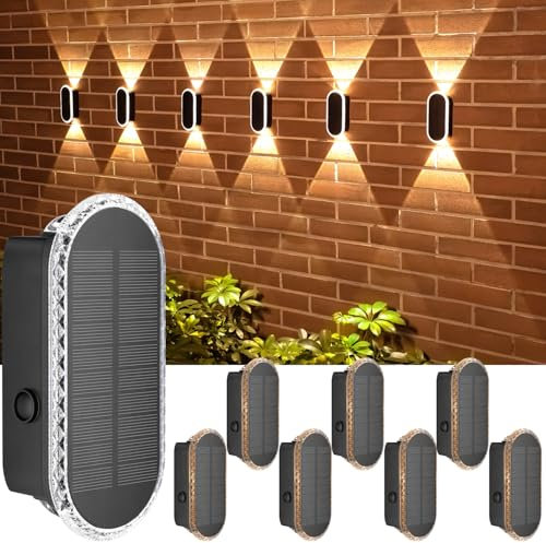 ELLASAY Solar Wandleuchte Aussen Garten: 8-Stück Up und Down LED Solarleuchte für Außenwand - IP65 Wasserdicht - 3000K/4000K/6500K für Terrasse Fassade