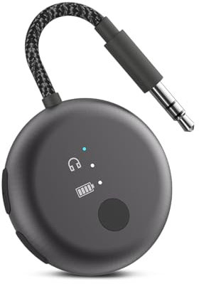 Avantree SoundJet R1 – Airplane Bluetooth Adapter for Headphones & AirPods Travel Flight, aptX Adaptive, 20H Battery, Wireless Audio Transmitter with Qualcomm Chipset - Metallic Black