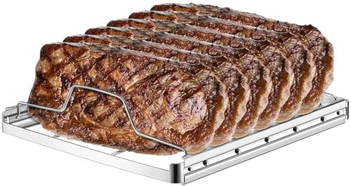 Homeily Stainless Steel Rib Rack, Foldable Roasting Grill Stand 3-Rib