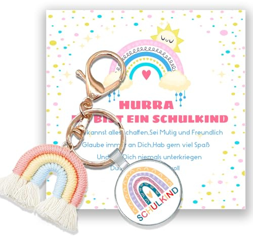 ENSTAB Schulkind Geschenk 2025 Schutzengel Schlüsselanhänger Glücksbringer Karte Geschenk zur Einschulung Einschulungsgeschenk Mädchen und Junge