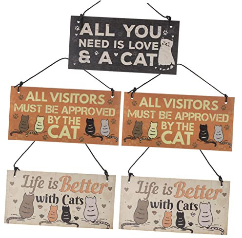 5 Stück Katzen Warnschild Holz Anhänger Teiliges Vintage Haustier Hinweisschilder für Türdekoration Leicht und Langlebig für Freundliche Begrüßungen und Fotografie