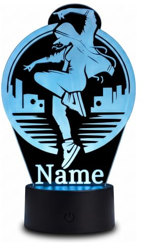 Personalisierte Hip Hop Lampe mit Name - LED Nachtlicht Tanz Deko | Streetdance Geschenk für Mädchen & Frauen, dimmbar, Fernbedienung, 16 Farben, Acrylglas Made in Germany
