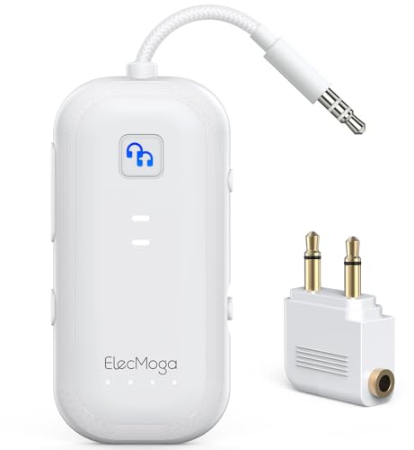 ElecMoga Bluetooth Transmitter 5.4, 2 in 1 Bluetooth Adapter Flugzeug, Sender Klinke 3,5mm für 2 Paar AirPods oder Kopfhörer, Kompatibel mit Flugzeugen TV Soundsystemen und Fitnessstudios