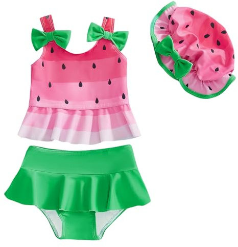 DivingBirds Baby Badeanzug Mädchen, Zweiteiliger Bikini Set Kleinkind Mädchen mit Rüschen, Baby Badesachen Mädchen Strand & Planschbecken für 3 Monate - 4 Jahre