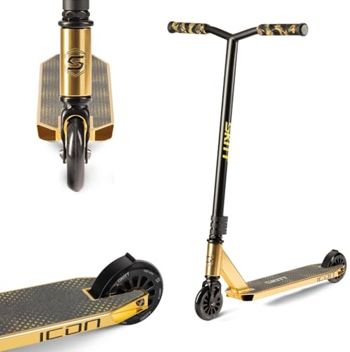 SKITT Stunt Scooter - Icon | Hochleistungs ABEC-9 Lager | Leichter Aluminiumrahmen | 360° Lenker für Freestyle (Gold)