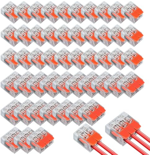 MOLZINY 50 pcs connettori per cavi elettrici con leva di azionamento, morsetti di collegamento a 2/3 poli, morsetto per conduttori da 0,14 – 4 mm², morsetti riutilizzabili per cavi fissi e flessibili