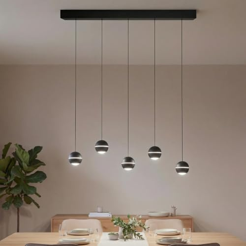 CASA DOMA Pendelleuchte Tavira länglich, Hängelampe, 5-flammig, Esszimmer | LED, warmweiß, modern, dimmbar, für Küche und Wohnzimmer, schwarz/weiß, höhenverstellbar, 100 cm, Design-Deckenlampe
