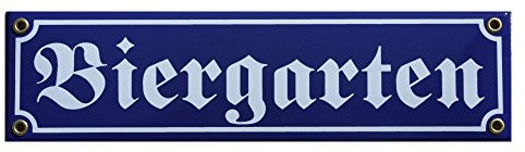 Bier Garten Emaille Schild Biergarten 8 x 30 cm Emailschild blau.