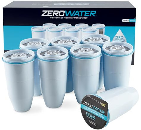 ZeroWater Replacement Water Filter Cartridges, 5 Stage Filtration System Reduces Fluoride, Chlorine, Lead and Chromium, 8 x Filter