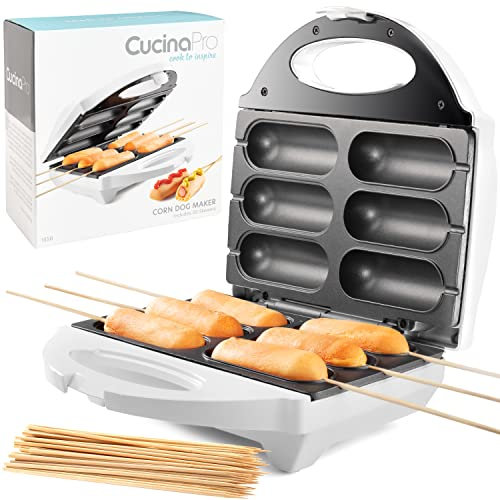 CucinaPro Hot Dogs auf eine Stick-Maschine, um perfekte Corndogs, Käse-Sticks, Cake POPs und mehr umfaßt, Spieße und Rezepte